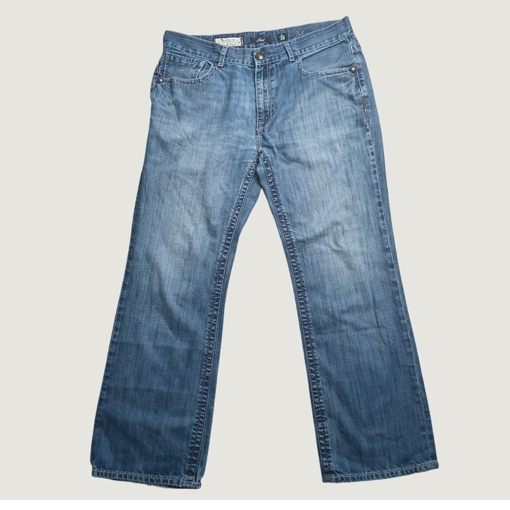 Marc Ecko Bootcut Jeans Men Size 38 Blue Denim Fleur De Lis Embroidered